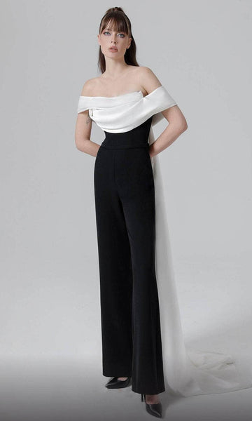 Natural Waistline Draped Off the Shoulder Floor Length Jumpsuit With a Sash