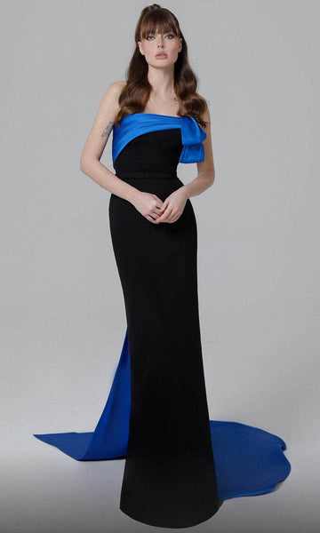 Strapless Sheath Two-Toned Print Pleated Back Zipper Open-Back Fitted Floor Length Straight Neck Natural Waistline Sheath Dress/Evening Dress with a Brush/Sweep Train With a Ribbon