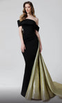 Tall Natural Waistline Floor Length Metallic Mermaid Pleated Open-Back Fitted Asymmetric Off the Shoulder Evening Dress with a Brush/Sweep Train