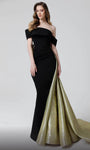 Tall Natural Waistline Mermaid Floor Length Off the Shoulder Pleated Fitted Open-Back Asymmetric Metallic Evening Dress with a Brush/Sweep Train