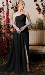A-line Strapless Gathered Asymmetric Slit Draped Shirred Short Crepe Corset Natural Waistline Evening Dress with a Brush/Sweep Train