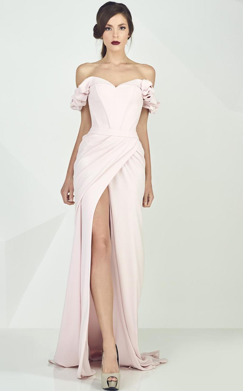 MNM Couture - Ruffled Off-Shoulder Sleeve Sheath Dress G0665
