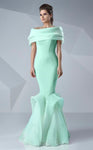 Fitted Ruched Floor Length Natural Waistline Off the Shoulder Mermaid Evening Dress