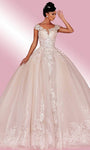 Sophisticated Off the Shoulder Applique Back Zipper Natural Waistline Lace Ball Gown Party Dress