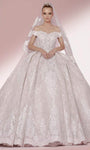 Sophisticated Natural Waistline Off the Shoulder Beaded Lace-Up Lace Ball Gown Party Dress