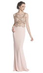 Natural Waistline Floor Length Sleeveless Sheath Sheer Illusion Fitted Bateau Neck Sheath Dress/Prom Dress