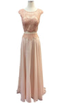 A-line Jeweled Illusion Sheer Cap Sleeves Bateau Neck Natural Waistline Prom Dress with a Brush/Sweep Train With Rhinestones