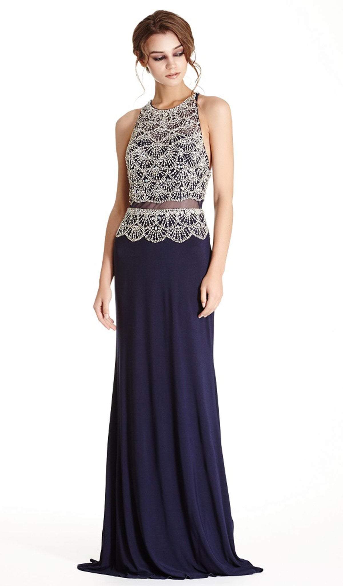 Aspeed Design - Mock Two Piece Jeweled Fitted Prom Dress
