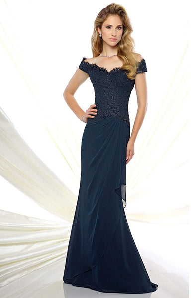 Floor Length Draped Beaded Back Zipper Fitted Chiffon Dropped Natural Waistline Off the Shoulder Lace Trim Fit-and-Flare Sheath Sheath Dress with a Brush/Sweep Train