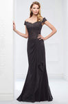 Lace Trim Back Zipper Draped Fitted Beaded Off the Shoulder Dropped Natural Waistline Floor Length Chiffon Fit-and-Flare Sheath Sheath Dress with a Brush/Sweep Train