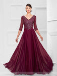 A-line V-neck Chiffon Beaded Dress with a Brush/Sweep Train by Mon Cheri Occasions