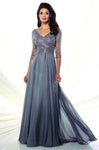 A-line V-neck Chiffon 3/4 Sleeves Beaded Mother-of-the-Bride Dress with a Brush/Sweep Train
