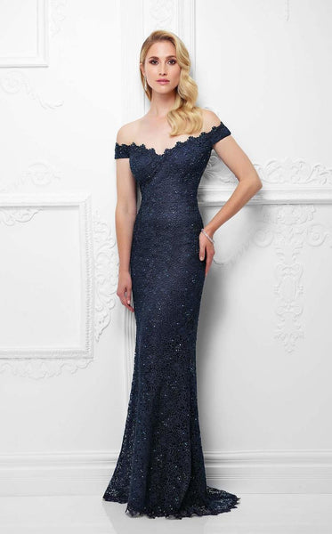 V-neck Lace Off the Shoulder Beaded Fitted Fit-and-Flare Mother-of-the-Bride Dress with a Brush/Sweep Train