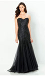 Strapless Back Zipper Applique Natural Waistline Sweetheart Mermaid Evening Dress with a Chapel Train with a Court Train