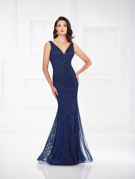 V-neck Fit-and-Flare Sheath Tulle Natural Waistline Sleeveless Floor Length Beaded Back Zipper Fitted Sheath Dress/Evening Dress with a Brush/Sweep Train With a Ribbon
