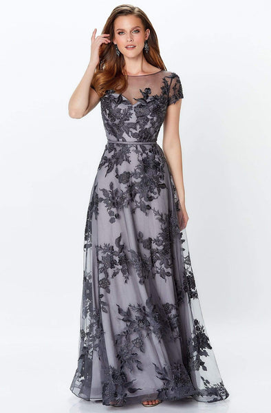 A-line Floral Print Natural Waistline Short Sleeves Sleeves Bateau Neck Sweetheart Beaded Embroidered Illusion Pleated Back Zipper Sheer Floor Length Evening Dress with a Brush/Sweep Train