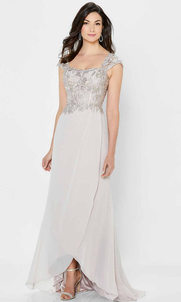 A-line Square Neck Straight Neck Corset Natural Waistline Cap Sleeves Embroidered Cutout Back Zipper Fitted Open-Back Gathered Mother-of-the-Bride Dress with a Brush/Sweep Train