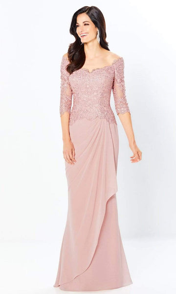 V-neck Sheath 3/4 Sleeves Natural Waistline Beaded Back Zipper Sheath Dress/Evening Dress with a Brush/Sweep Train