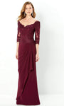 V-neck Beaded Back Zipper Sheath Natural Waistline 3/4 Sleeves Sheath Dress/Evening Dress with a Brush/Sweep Train