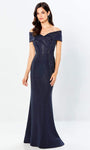 Sophisticated V-neck Beaded Back Zipper Jersey Off the Shoulder Sheath Natural Waistline Sheath Dress with a Brush/Sweep Train