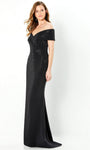 V-neck Off the Shoulder Back Zipper Natural Waistline Mermaid Jersey Floor Length Evening Dress with a Brush/Sweep Train