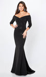 V-neck Off the Shoulder Jersey Mermaid Natural Waistline Above the Knee Beaded Evening Dress with a Brush/Sweep Train With Rhinestones