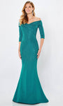 V-neck Mermaid Above the Knee Off the Shoulder Jersey Natural Waistline Beaded Evening Dress with a Brush/Sweep Train With Rhinestones