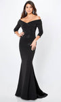 V-neck Open-Back Back Zipper Natural Waistline Jersey Mermaid Off the Shoulder Mother-of-the-Bride Dress