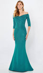 V-neck Natural Waistline Mermaid Off the Shoulder Open-Back Back Zipper Jersey Mother-of-the-Bride Dress