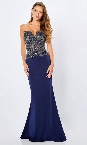 Sexy Strapless Sheath Floor Length Sweetheart Crepe Back Zipper Fitted Beaded Corset Natural Waistline Sheath Dress with a Brush/Sweep Train
