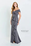 Crepe Off the Shoulder Mermaid Natural Waistline Beaded Wrap Draped Peplum Slit Evening Dress with a Brush/Sweep Train With Ruffles