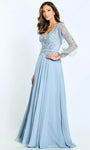 Sophisticated A-line V-neck Natural Waistline Beaded Back Zipper Belted Long Sleeves Dress