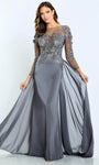 Mermaid Dropped Natural Waistline Sweetheart Back Zipper Beaded Fitted Long Sleeves Dress with a Brush/Sweep Train