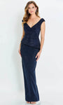 V-neck Portrait Neck Natural Waistline Open-Back Slit Asymmetric Beaded Peplum Crepe Cap Sleeves Sheath Floor Length Sheath Dress/Evening Dress With Rhinestones