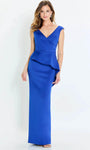 V-neck Fitted Peplum Slit V Back Back Zipper Asymmetric Sheath Natural Waistline Cap Sleeves Crepe Floor Length Sheath Dress/Evening Dress/Prom Dress