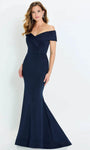 V-neck Crepe Natural Waistline Short Sleeves Sleeves Off the Shoulder Mermaid Evening Dress with a Brush/Sweep Train