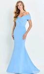 V-neck Natural Waistline Crepe Short Sleeves Sleeves Off the Shoulder Mermaid Evening Dress with a Brush/Sweep Train