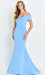 V-neck Short Sleeves Sleeves Off the Shoulder Crepe Natural Waistline Mermaid Evening Dress with a Brush/Sweep Train