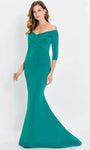 V-neck Pleated Crepe Mermaid Off the Shoulder Natural Waistline Evening Dress with a Brush/Sweep Train
