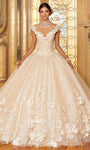 Sophisticated Lace-Up Crystal Glittering Beaded Embroidered Tulle Sweetheart Basque Corset Waistline Off the Shoulder Floral Print Ball Gown Quinceanera Dress