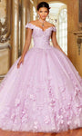 Sophisticated Sweetheart Tulle Embroidered Lace-Up Crystal Glittering Beaded Basque Corset Waistline Floral Print Off the Shoulder Ball Gown Quinceanera Dress
