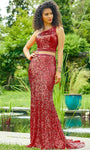 Modest Sleeveless Natural Waistline Sheath Beaded Asymmetric Sequined Sheath Dress with a Brush/Sweep Train