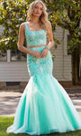 Modest Mermaid Floor Length Tulle Beaded Sequined Lace-Up Open-Back Sleeveless Square Neck Natural Waistline Dress with a Brush/Sweep Train