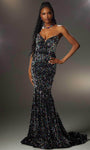 V-neck Strapless Sequined Fitted Back Zipper Mermaid Velvet Sweetheart Natural Waistline Evening Dress with a Brush/Sweep Train