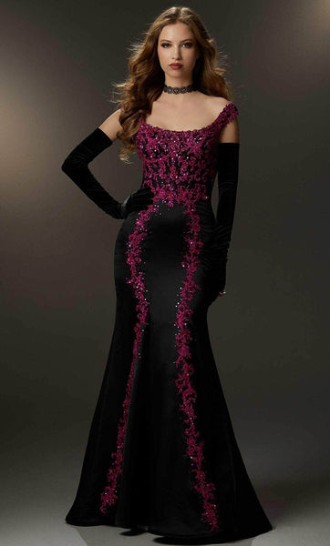 Floor Length Mermaid Cap Sleeves Off the Shoulder Natural Waistline General Print Beaded Fitted Lace-Up Embroidered Applique Evening Dress with a Brush/Sweep Train