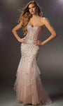 Strapless Tulle Corset Natural Waistline Sweetheart Mermaid Beaded Lace-Up Fitted Prom Dress with a Brush/Sweep Train With Ruffles