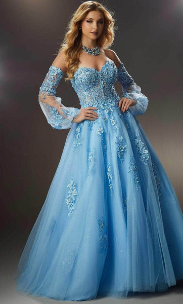 Strapless Floor Length Sweetheart Tulle Floral Print Glittering Beaded Embroidered Lace-Up Sheer Applique Corset Natural Waistline Bishop Sleeves Dress