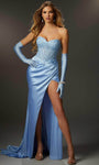 Strapless Sheath Sweetheart Corset Natural Waistline Slit Beaded Embroidered Applique Back Zipper Sheath Dress/Prom Dress/Party Dress with a Brush/Sweep Train