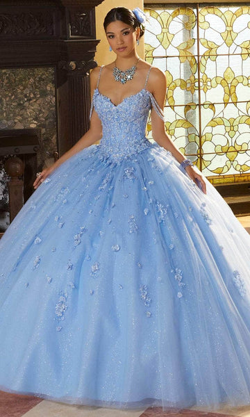 Sophisticated V-neck Sleeveless Spaghetti Strap Natural Waistline Floral Print Crystal Beaded Jeweled Glittering Applique Ball Gown Quinceanera Dress with a Chapel Train