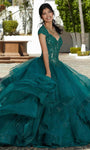 Basque Waistline Beaded Glittering Keyhole Crystal Fitted Applique Sweetheart Cap Sleeves Dress With Ruffles